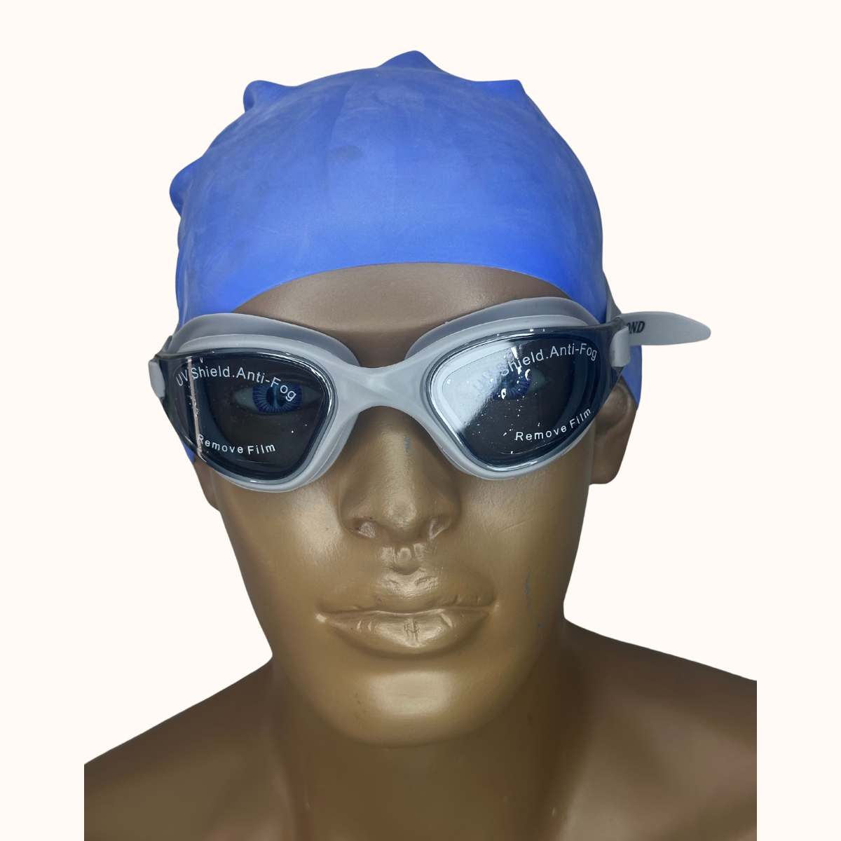 Lentes de Natación Gris y Gorro de Silicona Azul