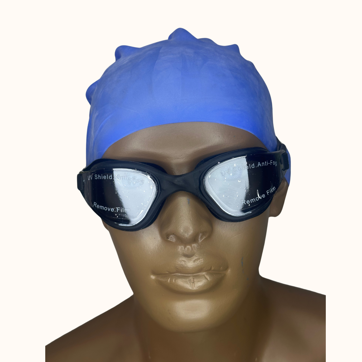 Lentes de Natación NEGRO y Gorro de Silicona Azul