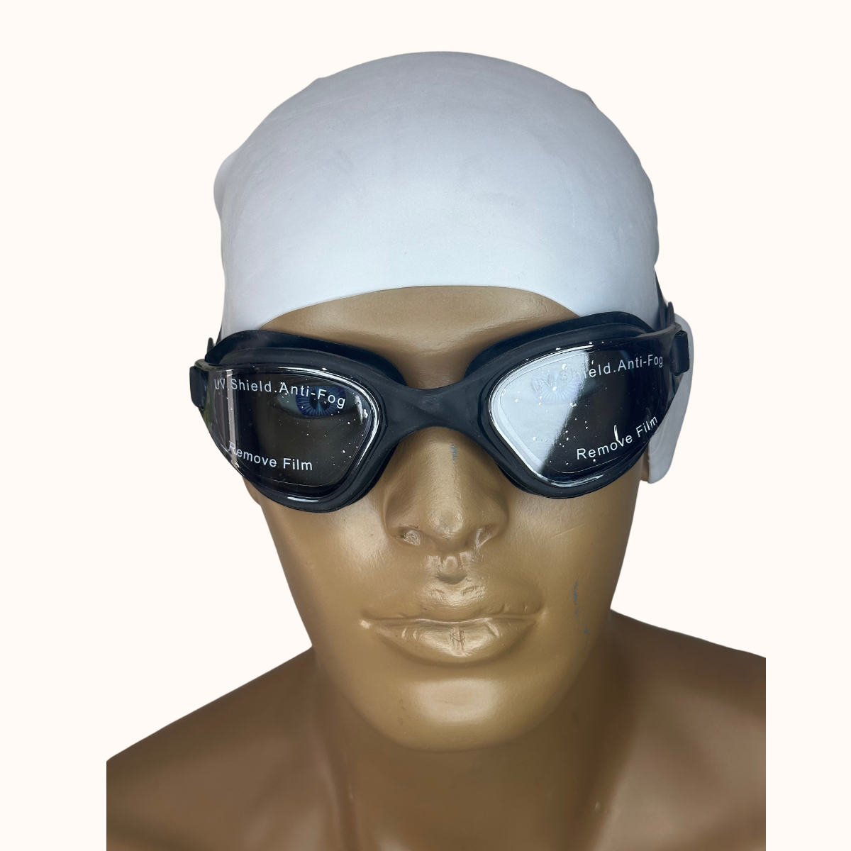 Lentes de Natación Negro y Gorro de Silicona Gris