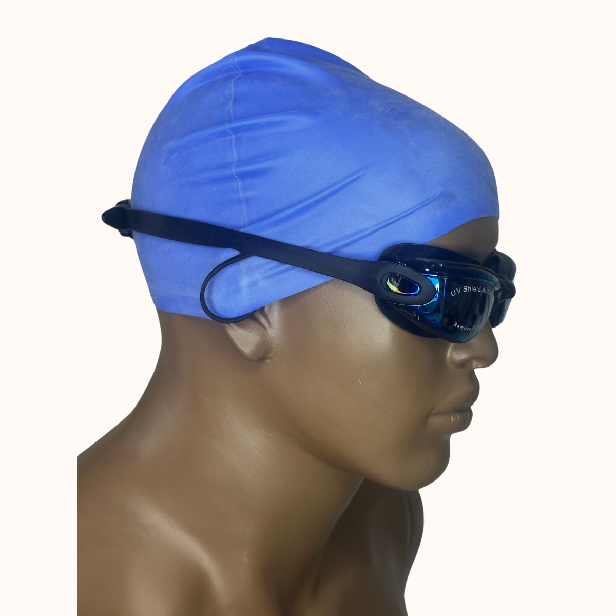 Lentes de Natación HD Negros con Protección UV y Gorro de Silicona Azul