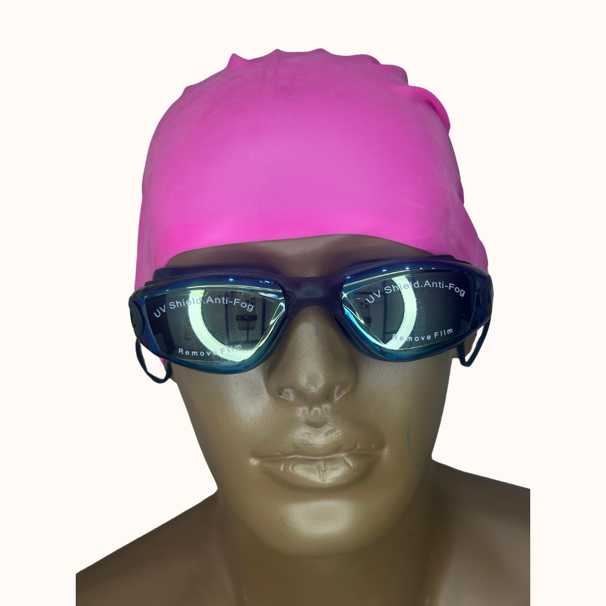 Lentes de Natación HD Negros con Protección UV y Gorro de Silicona Rosado