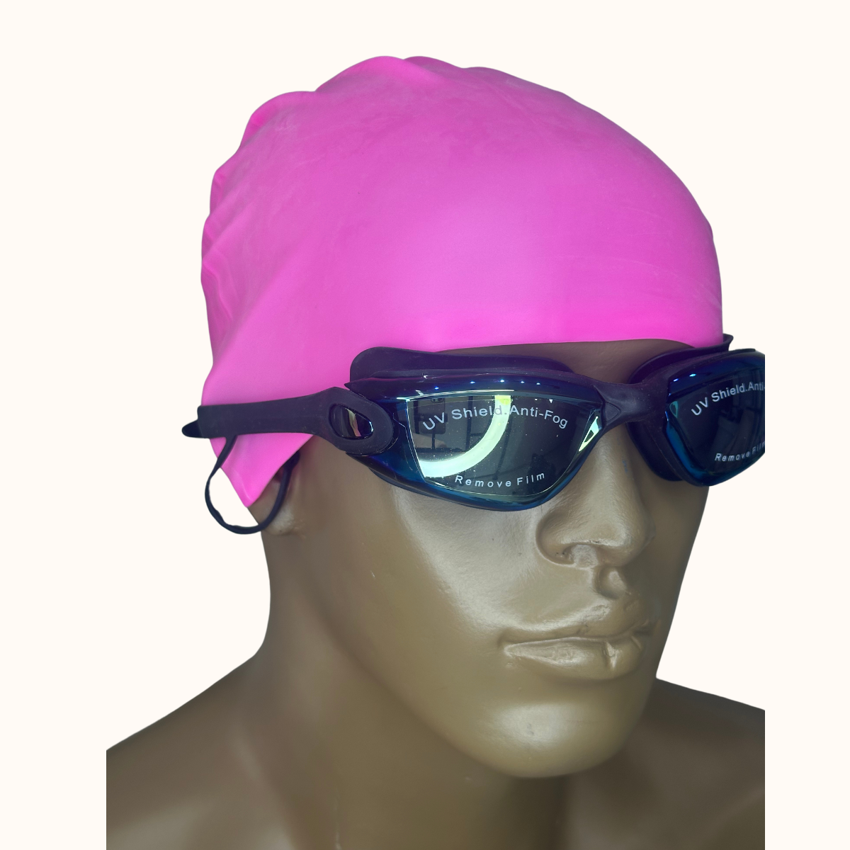 Lentes de Natación HD Negros con Protección UV y Gorro de Silicona Rosado