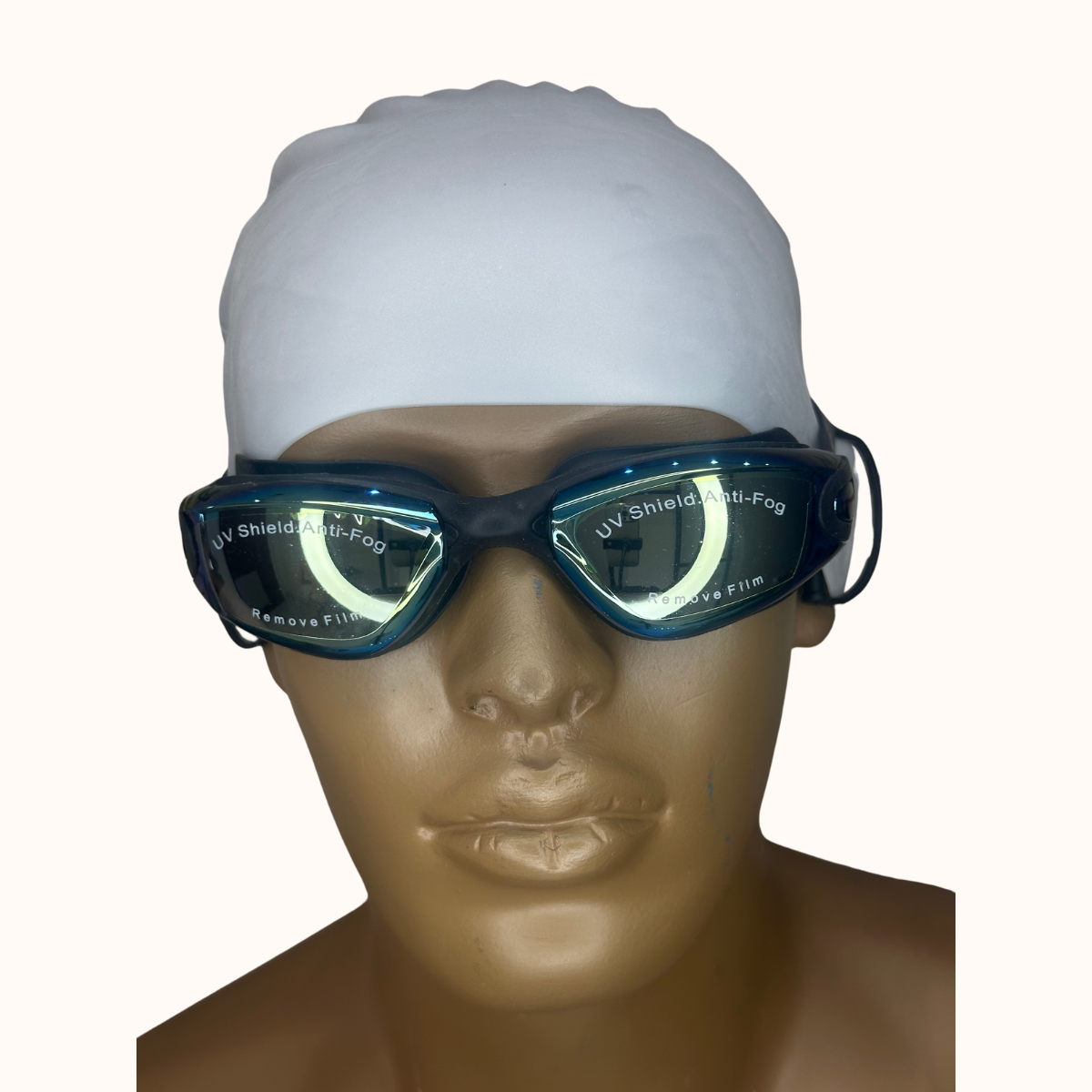 Lentes de Natación HD Negros con Protección UV y Gorro de Silicona Gris