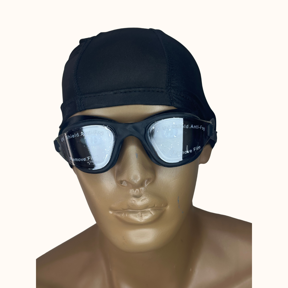 Lentes de Natación Negro y Gorro de licra Negro