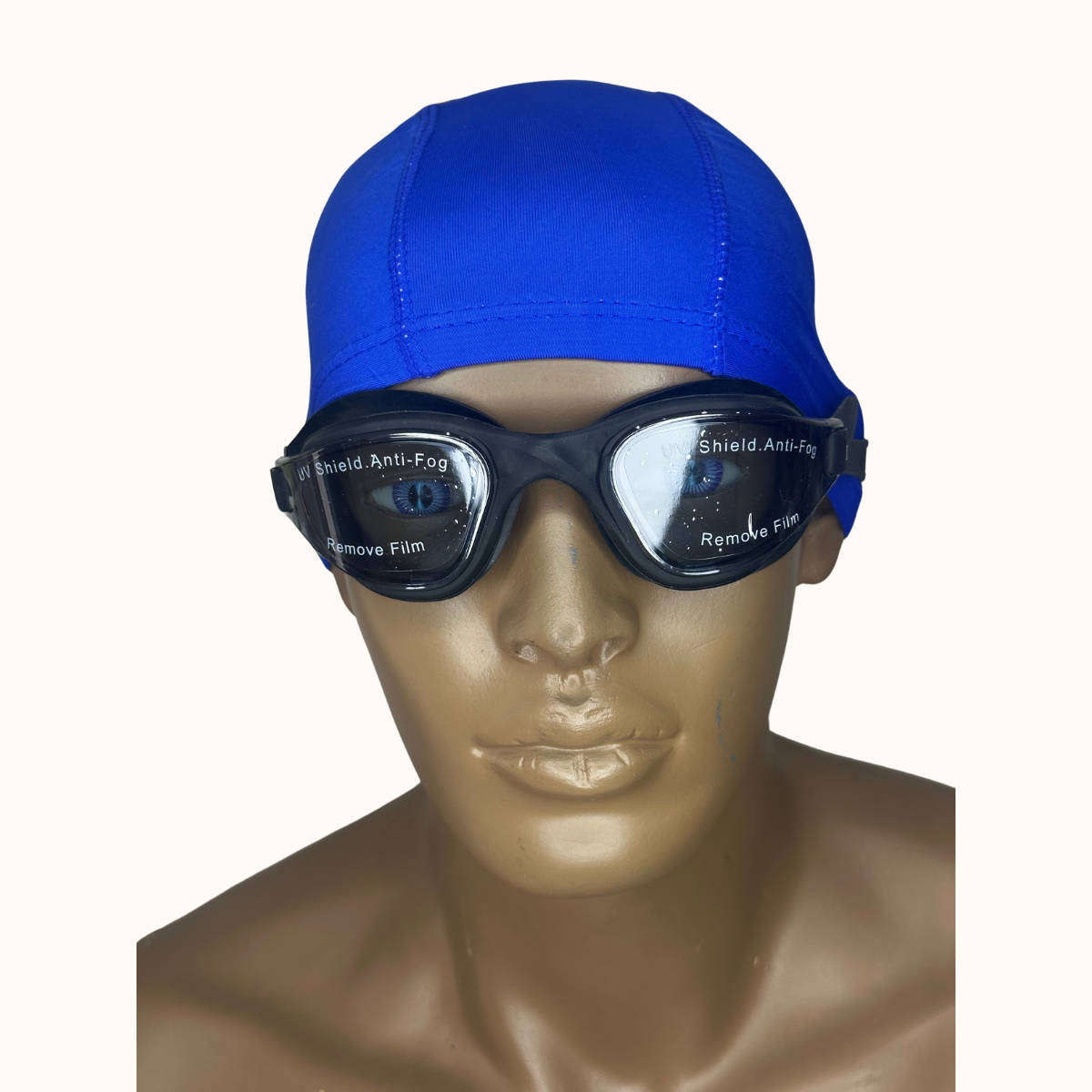 Lentes de Natación Negro y Gorro de licra Azul