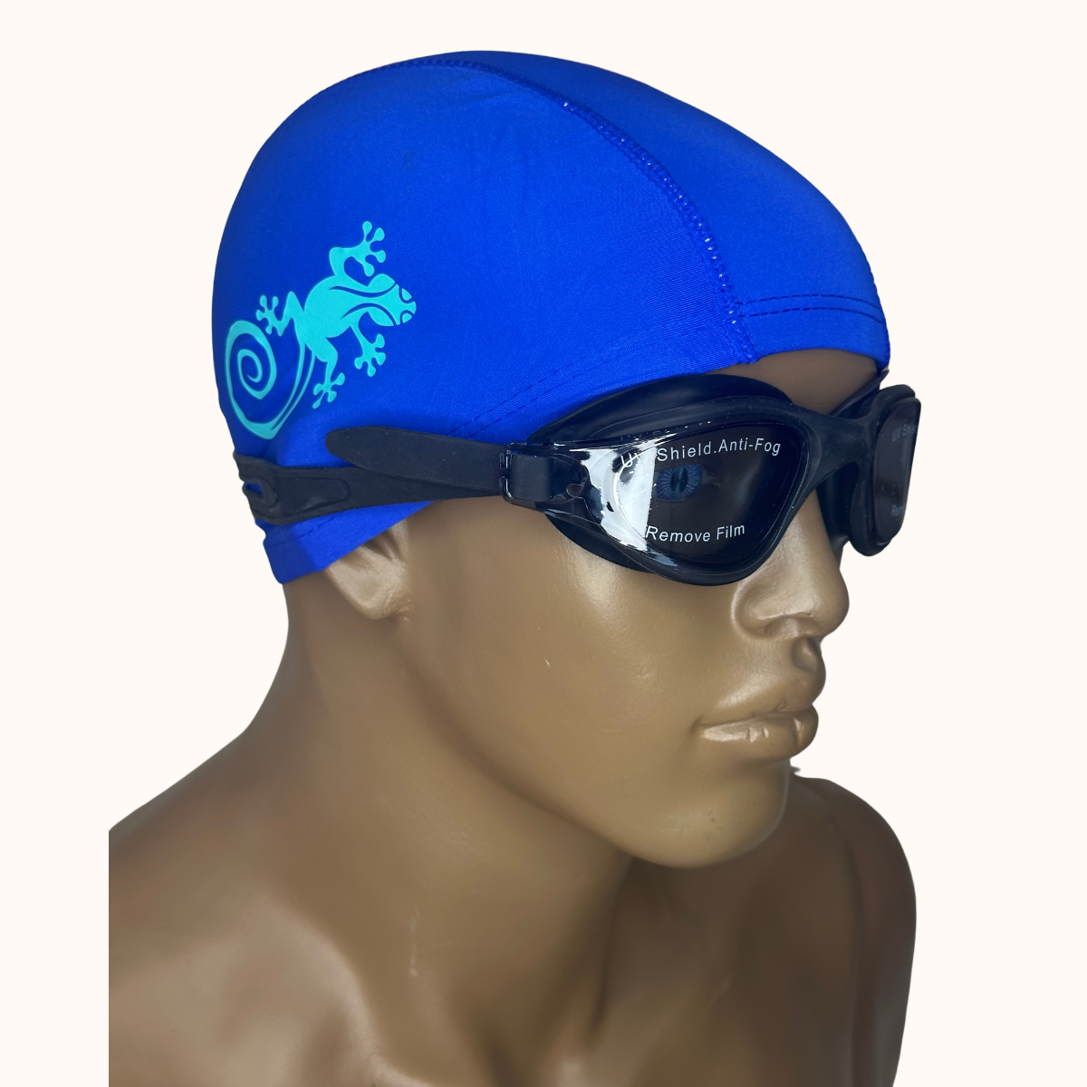 Lentes de Natación Negro y Gorro de licra Azul