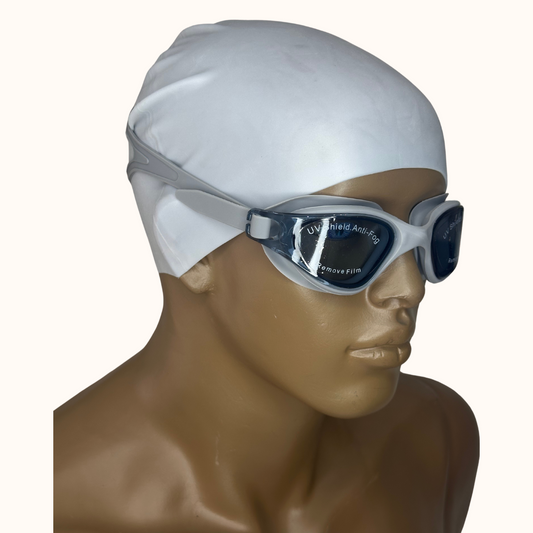 Lentes de Natación Gris y Gorro de Silicona Gris
