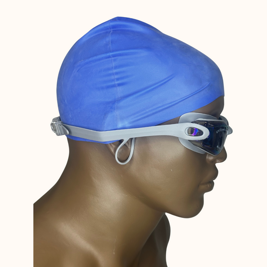 Lentes de Natación HD Gris con Protección UV y Gorro de Silicona Azul