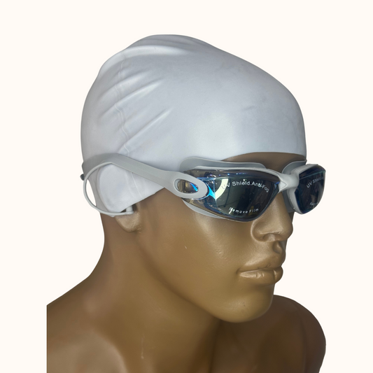 Lentes de Natación HD Gris con Protección UV y Gorro de Silicona Gris