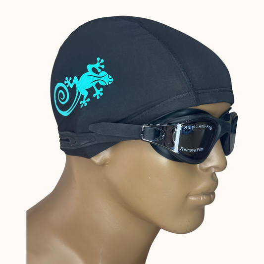 Lentes de Natación Negro y Gorro de licra Negro